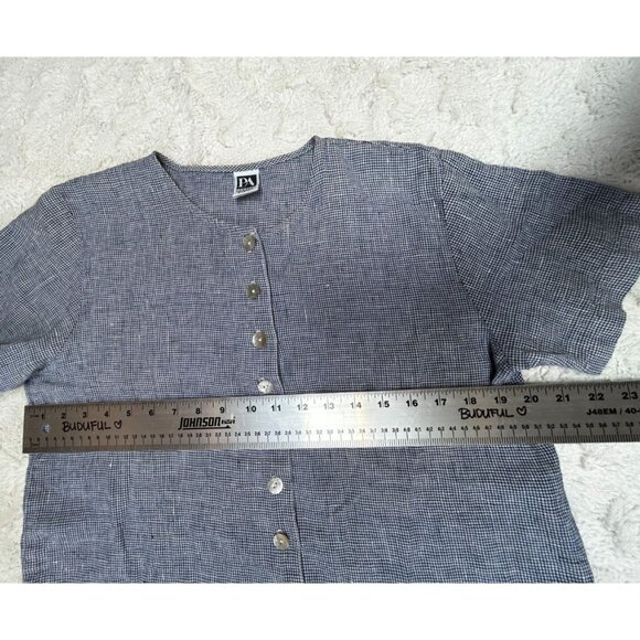 PA Company Boston Linen Houndstooth Short Sleeve Top & Skirt Set Blue Small - Picture 6 of 11